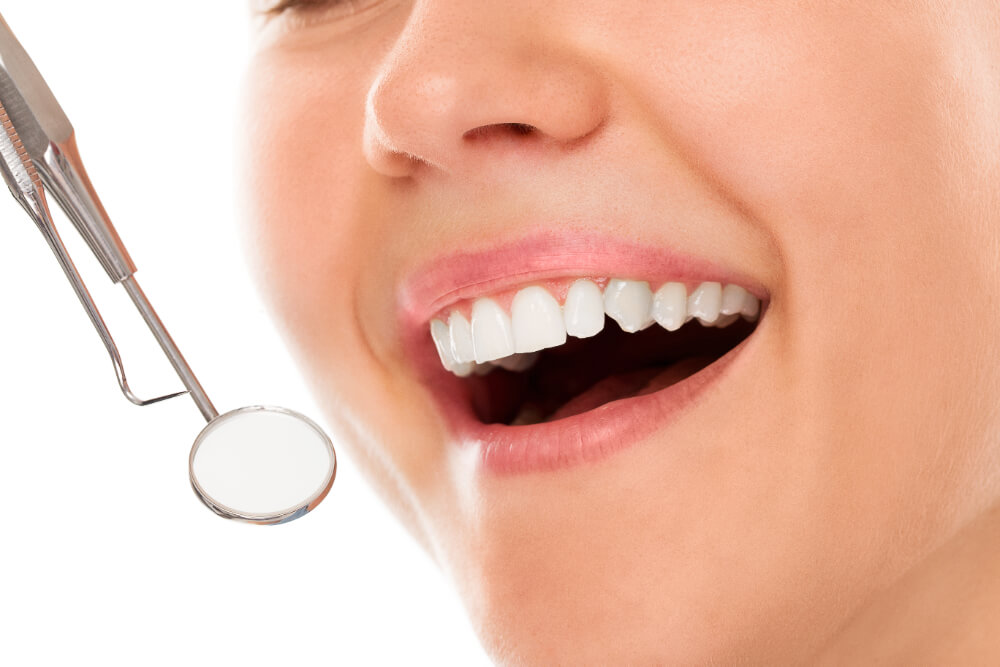 close-up shot of a woman's smile